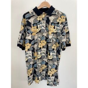 Vintage‎ Weekender Tropical Floral Short Sleeve Button Up Polo Shirt Mens Large